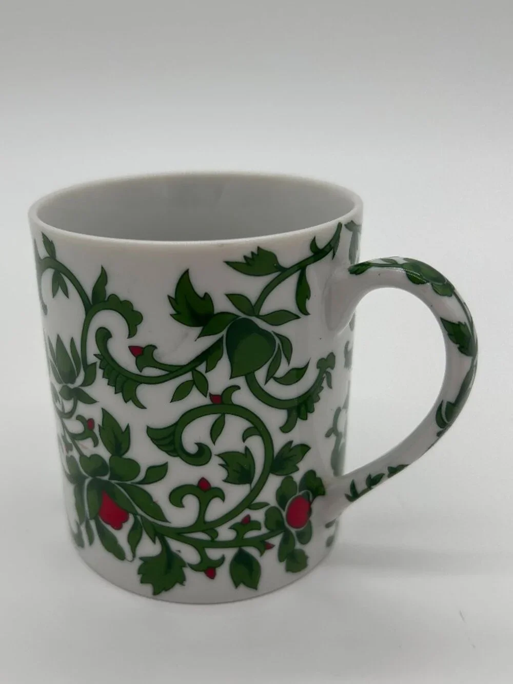 William‎ Sonoma Ceramic Red Floral Green Vines Coffee Mug